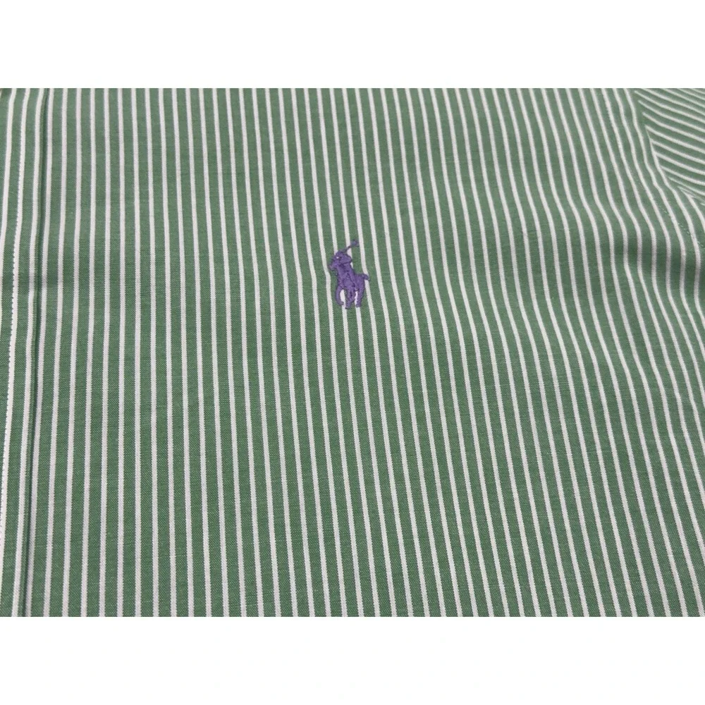 Polo Ralph Lauren Classic Fit Button Down Dress Shirt Green & White Purple Logo